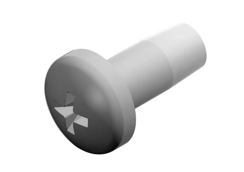 Weißer Schraubenkopf mit spiralförmigem Schaft, für den Einsatz mit Bosch-Werkzeugen geeignet. Die Oberfläche ist glatt, mit einem Kreuzschlitz-Antriebsmuster.